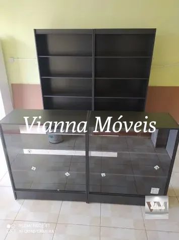 2 Balcões Vitrine + 2 Estantes Prateleiras - MDF Preto