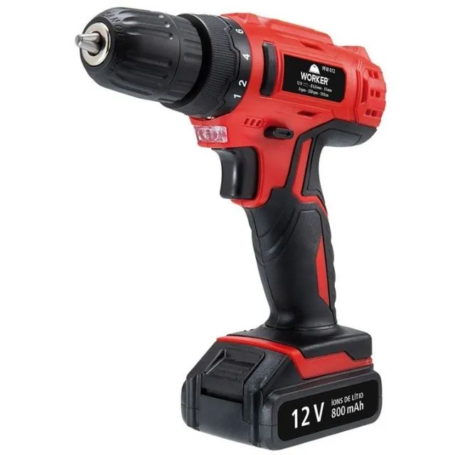 Parafusadeira Furadeira Bateria 12V Li-Ion 3/8 Pol. Carregador Biv Maleta Acess Worker - Foto 2