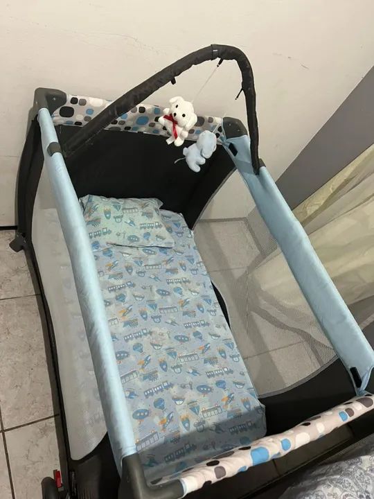 Berço Portátil + Colchão , Cinza<br> - Foto 4