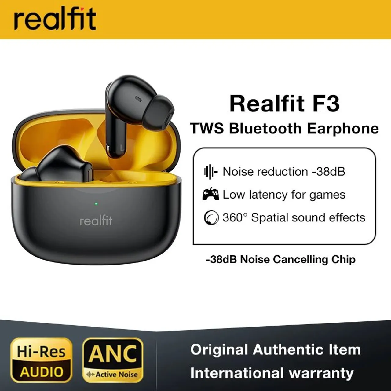 Fone de Ouvido Bluetooth Realfit F3 - ANC - 38dB