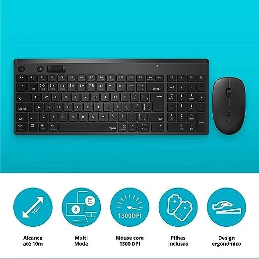  Combo Rapoo Teclado e Mouse sem Fio Bluetooth 2.4Ghz Black - Foto 3