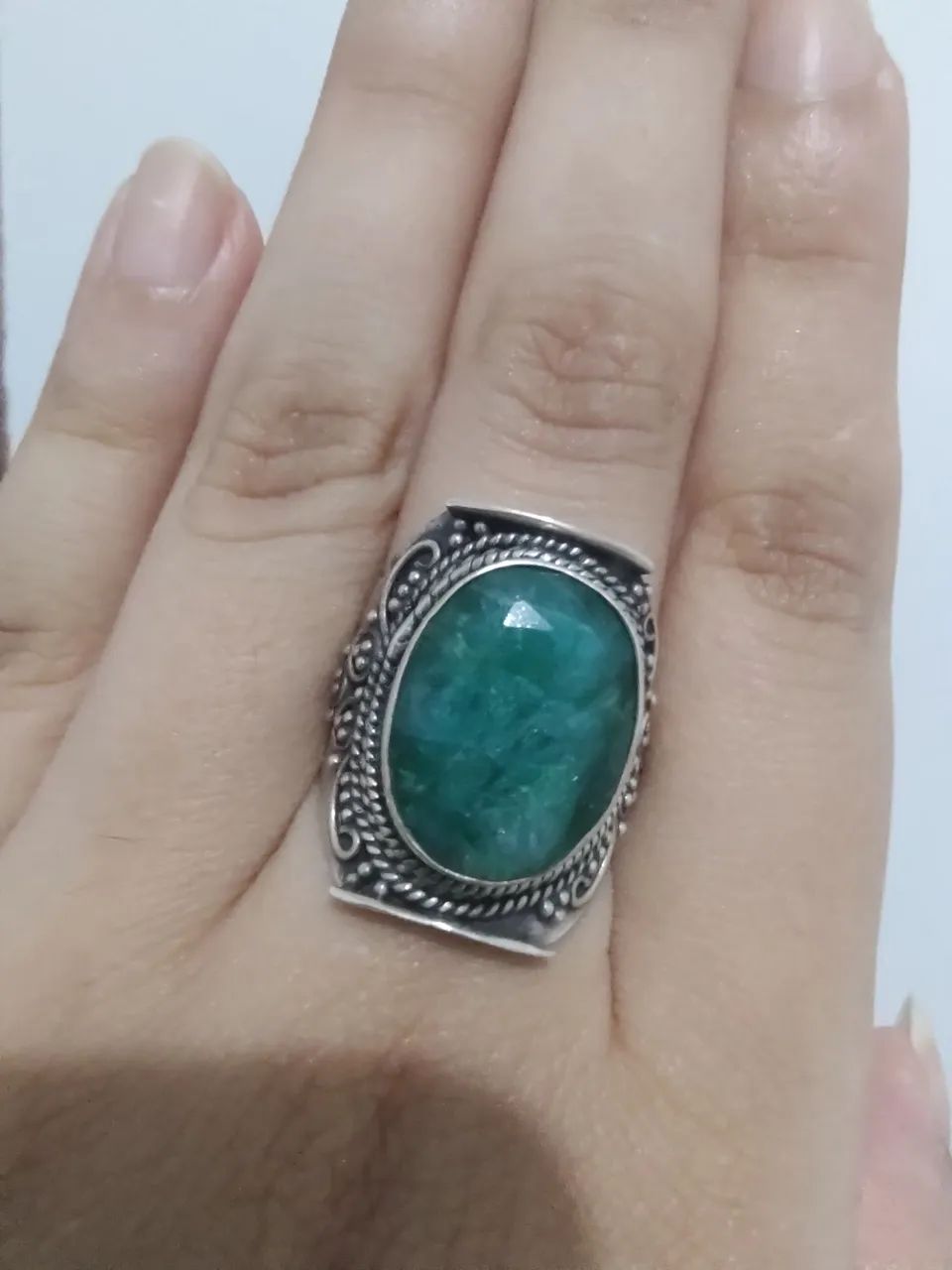 Anel Prata 925 Esmeralda Indiana 17 - Foto 2