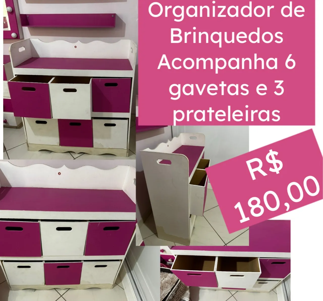 Organizador de Brinquedos com Gavetas e Prateleiras
