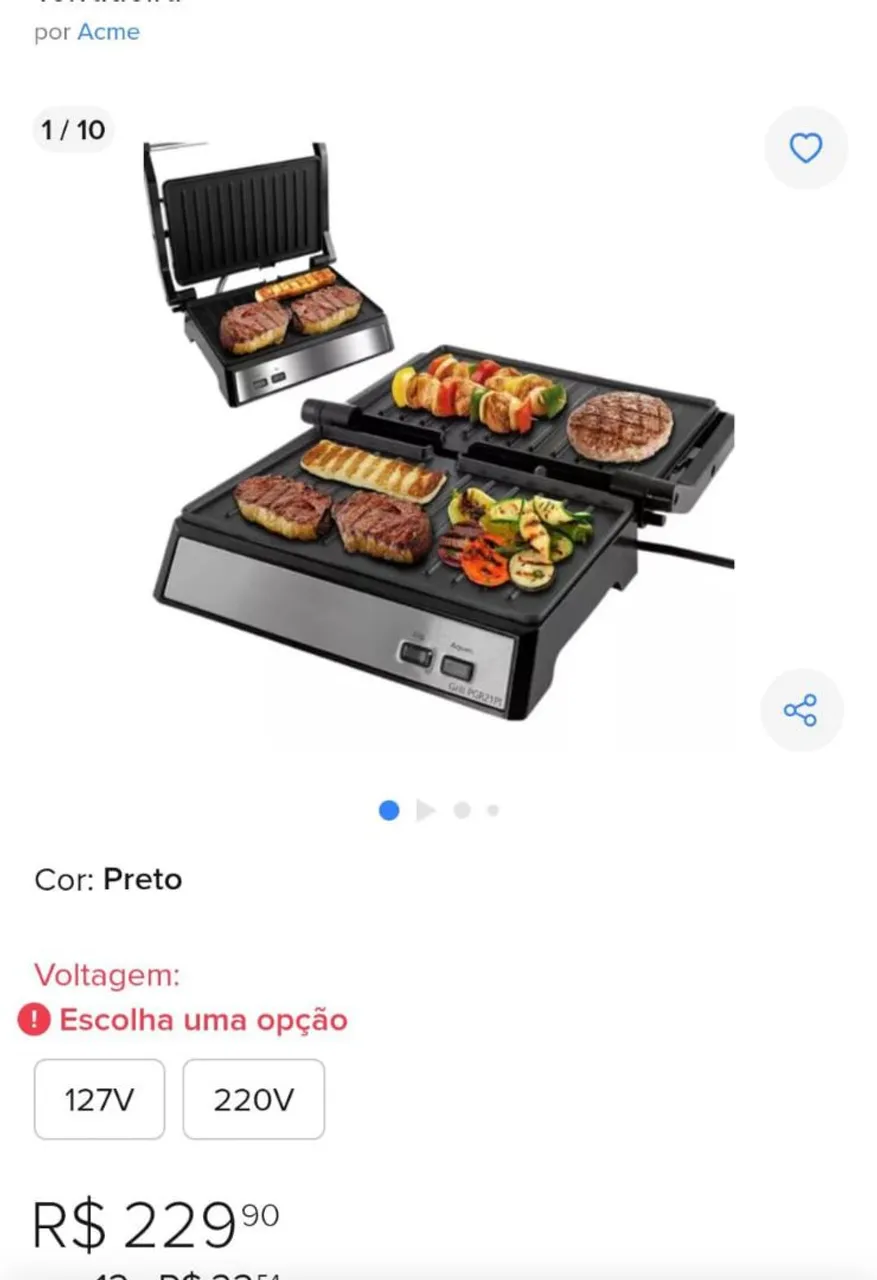 Grill e Sanduicheira Elétrica Bivolt - Acme