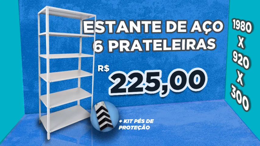 Estante de Aço 30cm - 6 Prateleiras - Embalada de Fábrica