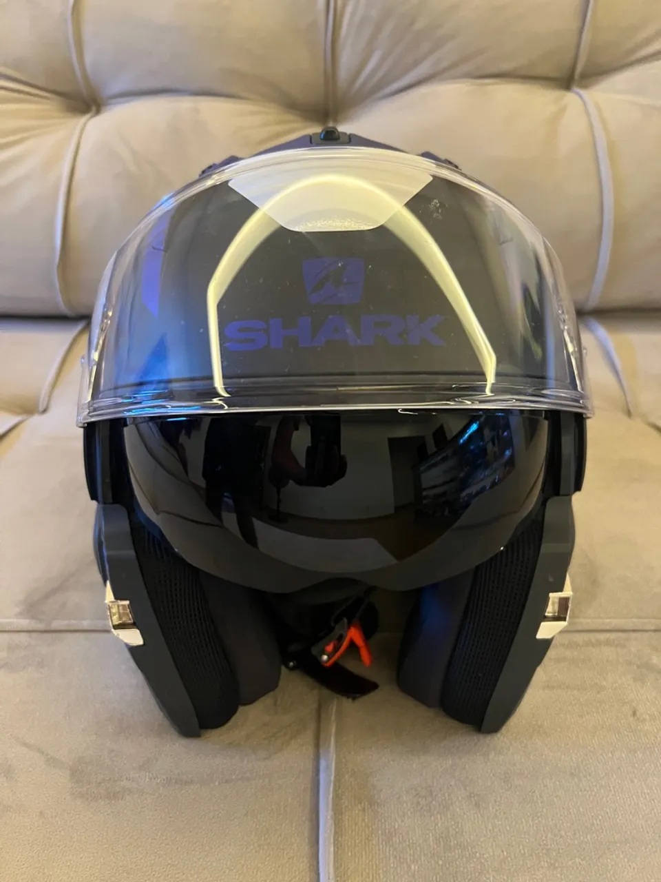 Capacete Moto Shark Evo Es Kedje Mat Bkb Azul Escamoteavel