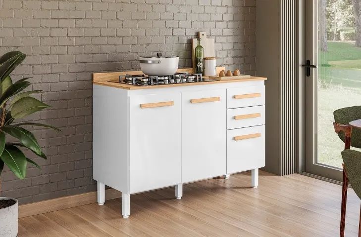 Balcão p/ Cooktop 5 bocas  com tampo 120 cm com 3 Portas e 2 Gavetas - Foto 2