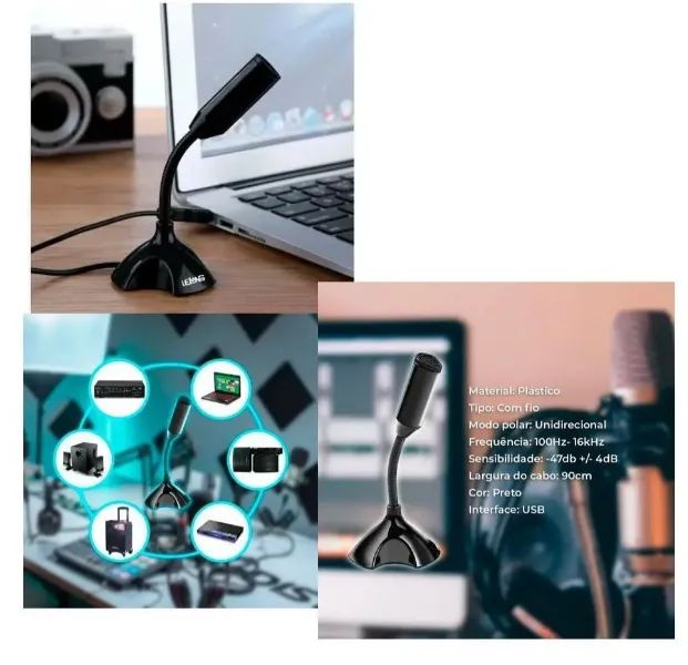 Microfone Pc Mesa Usb Desktop Antiderrapante - Foto 4