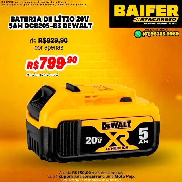 Bateria de Lítio 20V 5Amp DCB205-B3 Dewalt