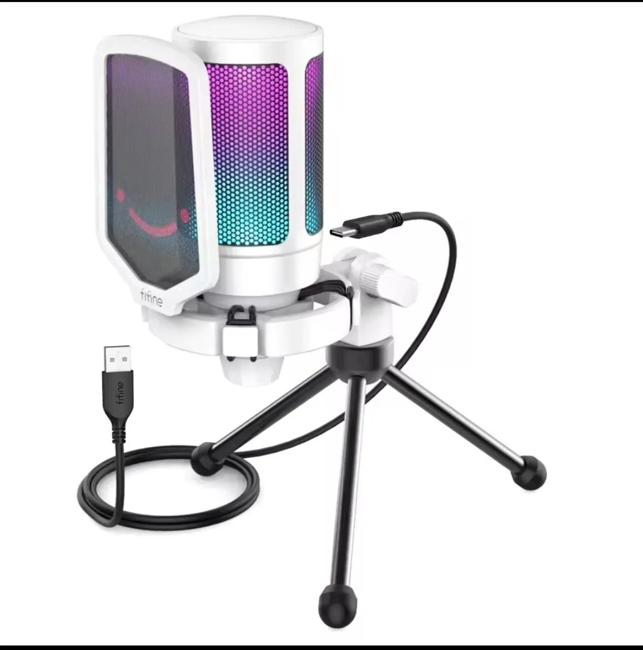 Microfone Fifine A6V USB RGB Condensador Cardioide com Tripé e Controle de Ganho - Foto 3