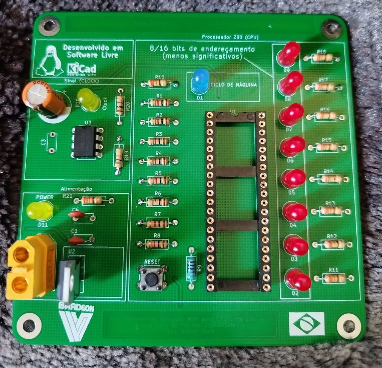 PCB para teste de CPU Zilog Z80
