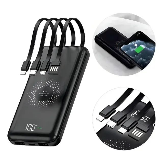 Carregador Portátil Power Bank Turbo Bateria 10000mah Por Indução C/ 4 Cabos Universal - Foto 6