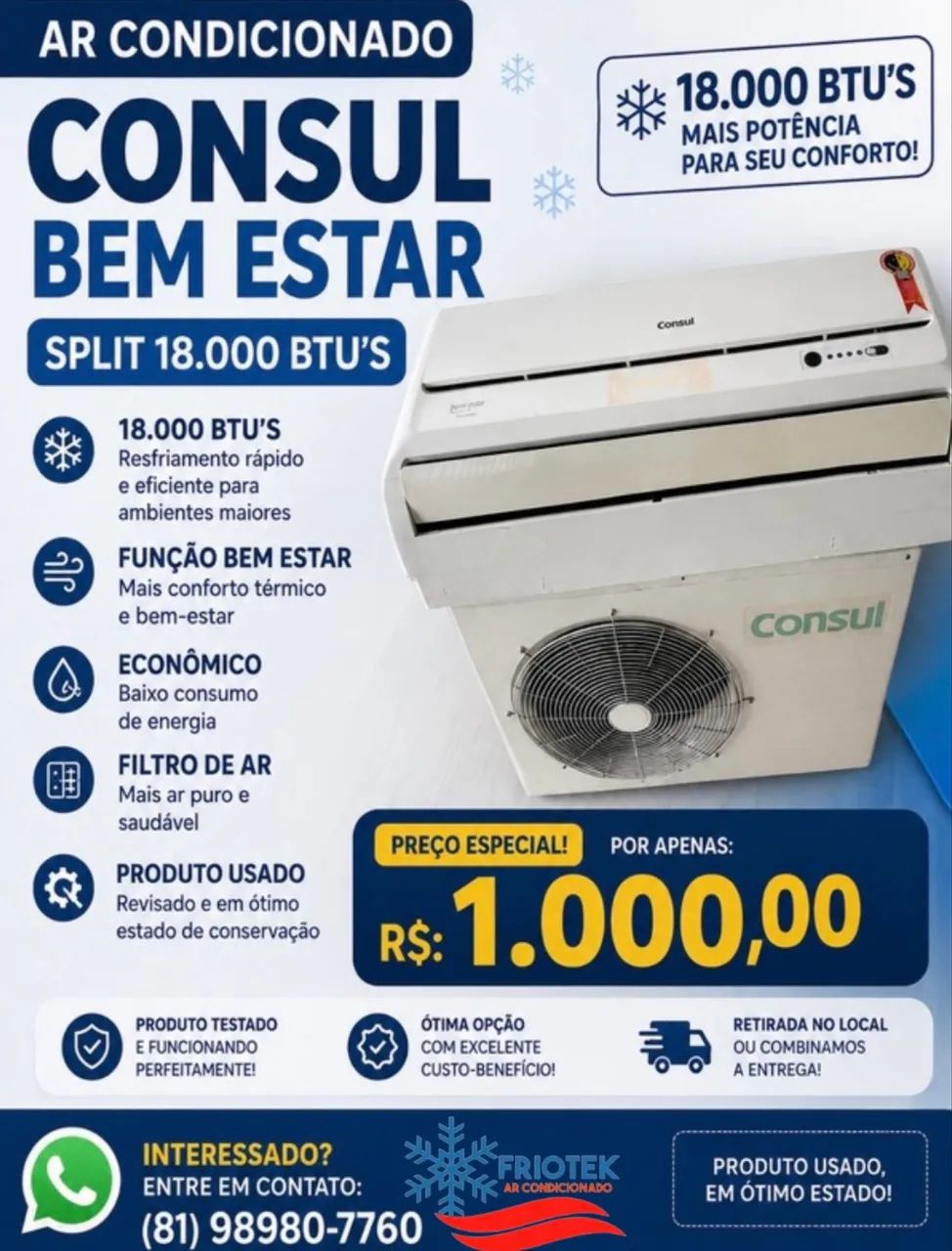 SPLIT CÔNSUL 18.000 BTU?S