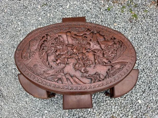 Mesa de chá chinesa com 6 lugares esculpida em madeira - Foto 2