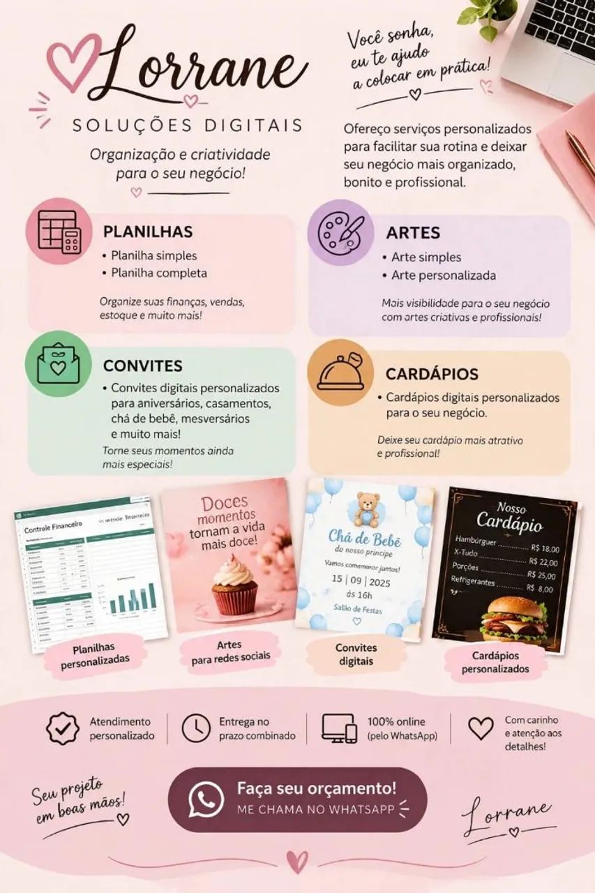 Artes para Instagram + Planilhas + Cardápio Digital 