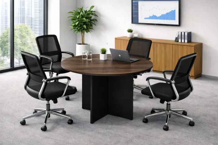 Mesa de Reunião Redonda Escritório 0,75x1,20cm (NOGAL + PRETO) FAZEMOS ENTREGAS!