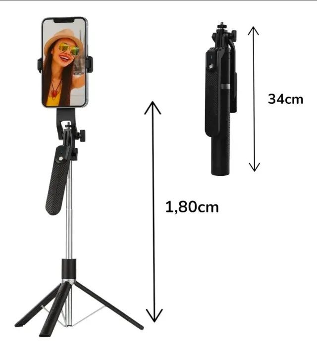 Bastão Tripé Selfie Para Celular 170cm Controle Bluetooth - Foto 4