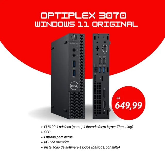 Dell OptiPlex 3070 - Core i3-8100, 8GB RAM, SSD NVMe, Windows 11
