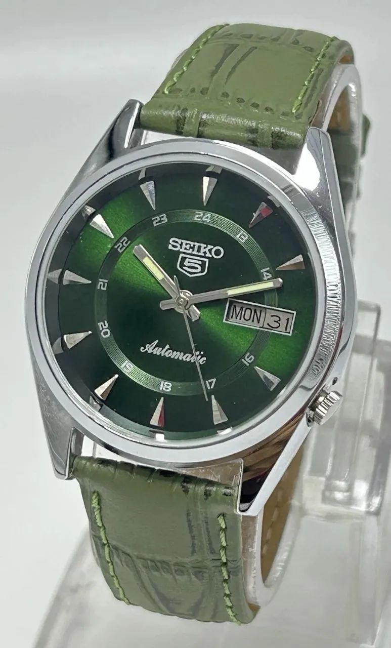 Relógio Automático Vintage Seiko 5 7009a Dial Pulseira Verde - Foto 3