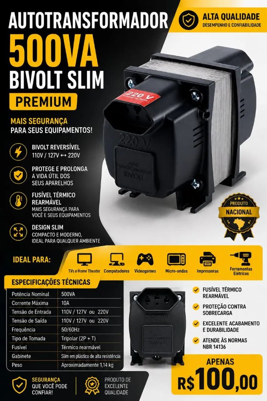 Autotransformador Force Line 500VA<br>R$ 100,00