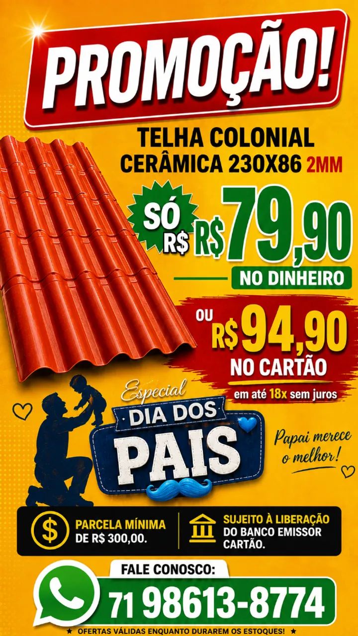 TELHA PVC COLONIAL CERÂMICA 2MM  EPLAST 230x86 R$ 79,90 DINHEIRO OU PIX