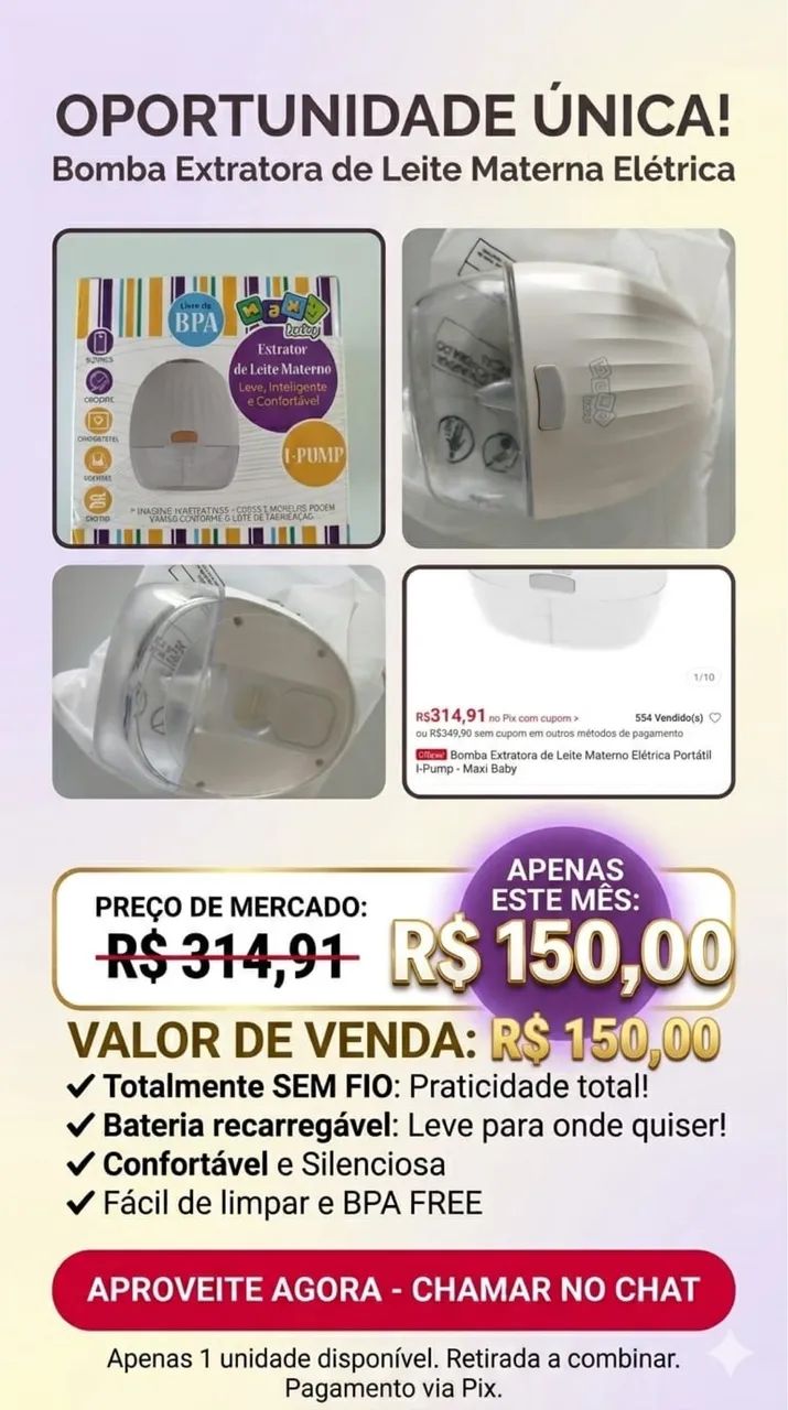 Bomba extratora de leite sem fio.