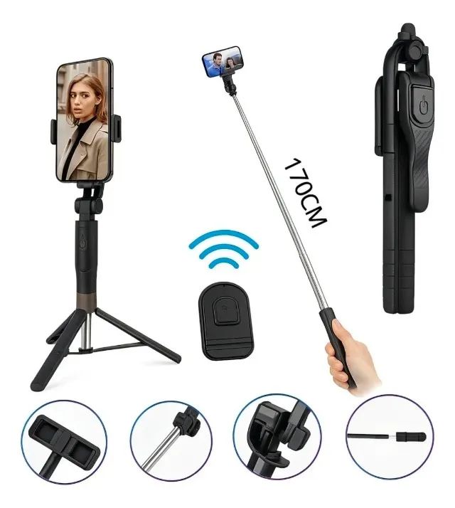 Bastão Tripé Selfie Para Celular 170cm Controle Bluetooth - Foto 5