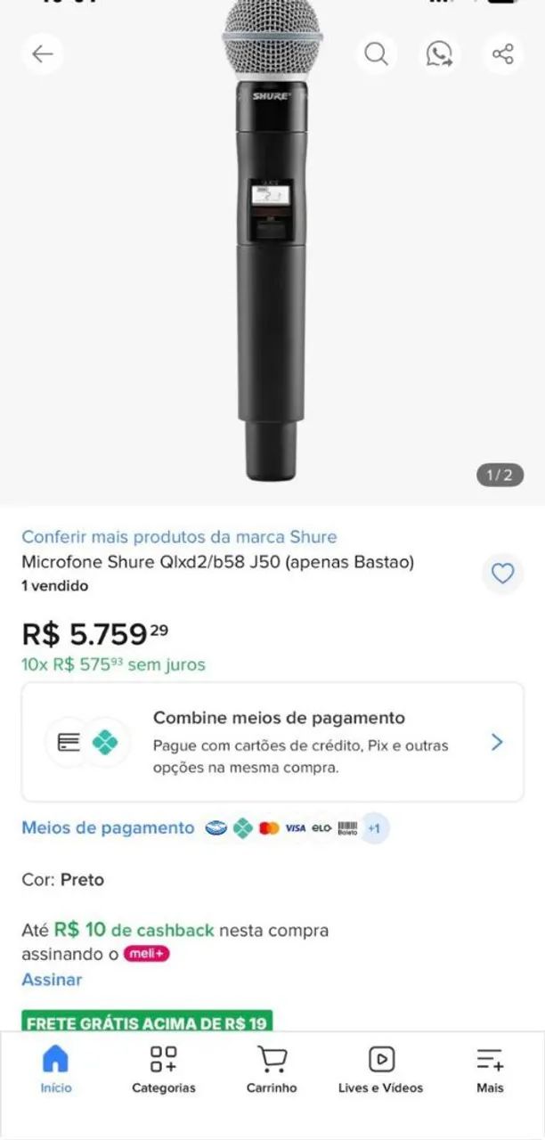 microfone profissional SHURE 58a sem fio.  - Foto 4