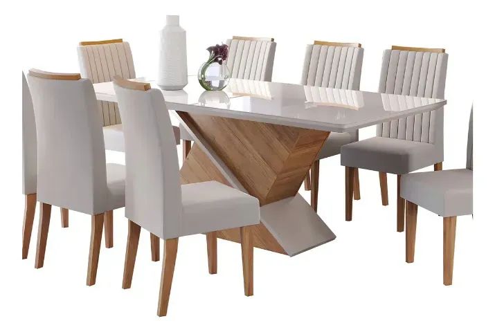 Mesa de Jantar Grande com Tampo de Vidro (8 Lugares)