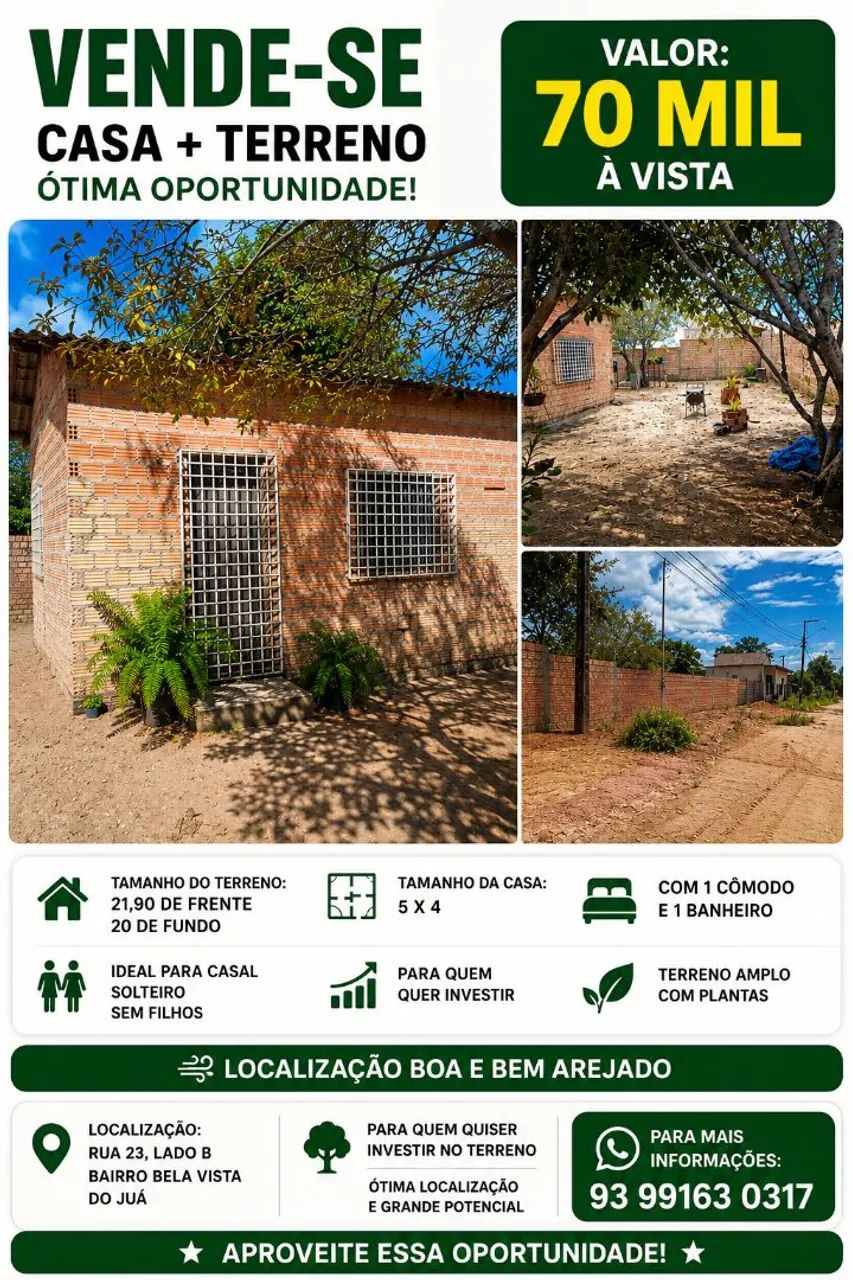 Terreno com Casa 5x4 dentro do terreno.