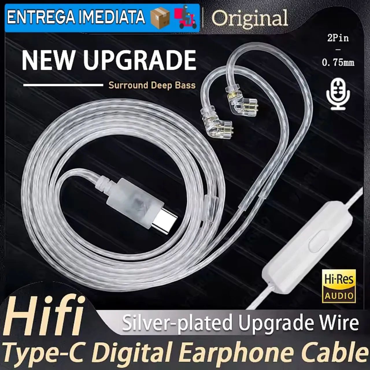 Cabo KZ Tipo C com Microfone e DAC Original - Novo Caixa Lacrada