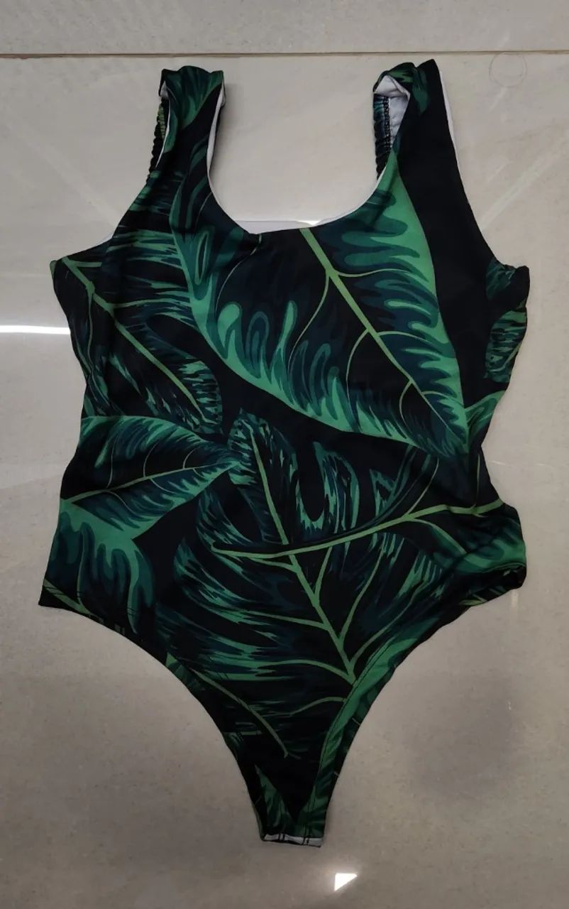 Maio estampado folhas verdes escuras