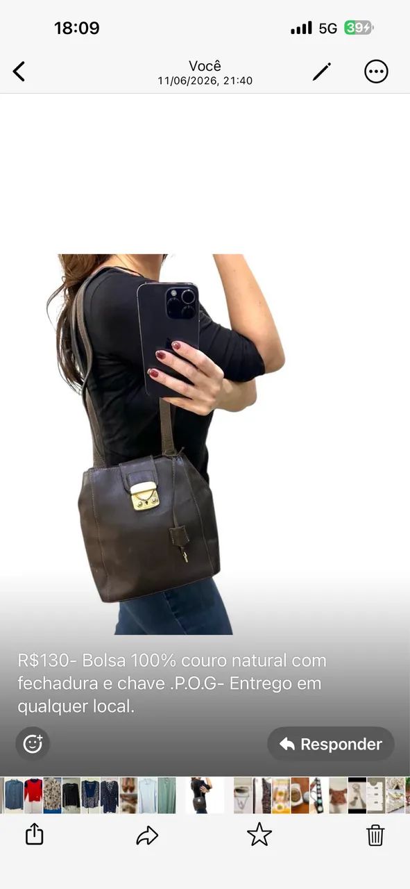 Bolsa 100% couro natural com fechadura e chave  - Foto 2