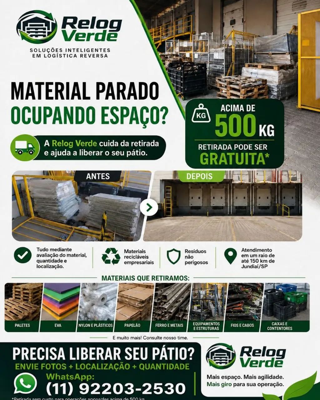 MATERIAL PARADO OCUPADO ESPAÇO EM SUA EMPRESA? CHAMA QUE RETIRAMOS GRÁTIS 