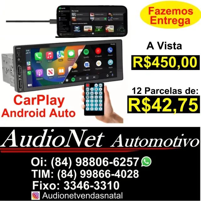 Multimídia 1 Din Tela 5 Polegadas N Precisa Moldura Carplay Android Espelhamento Som Carro - Foto 2