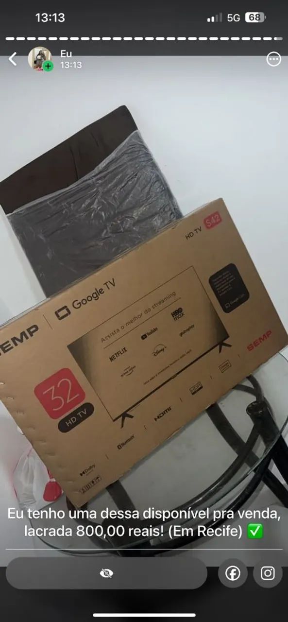 TV 32 polegadas lacrada com nota fiscal