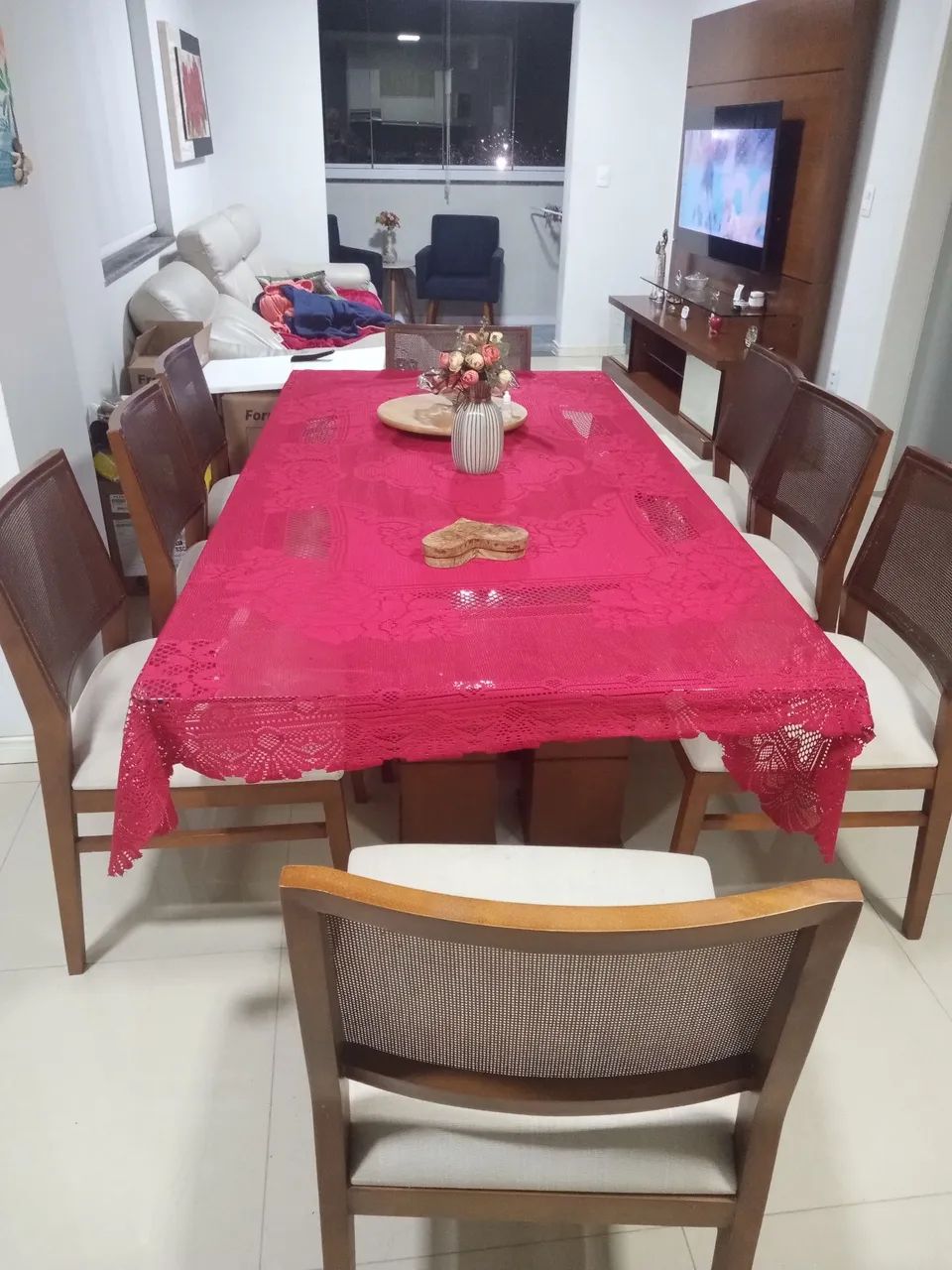 Mesa jantar vidro 8 cadeiras
