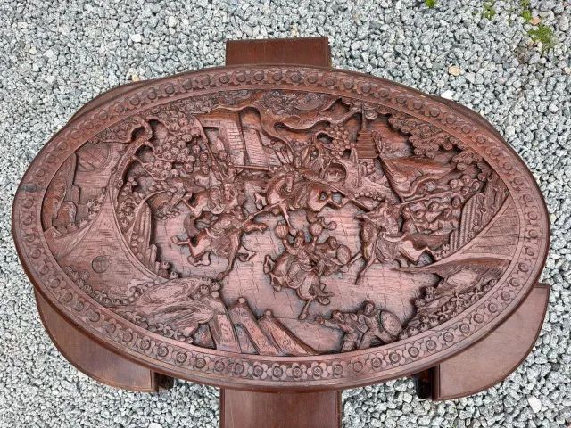 Mesa de chá chinesa com 6 lugares esculpida em madeira - Foto 3