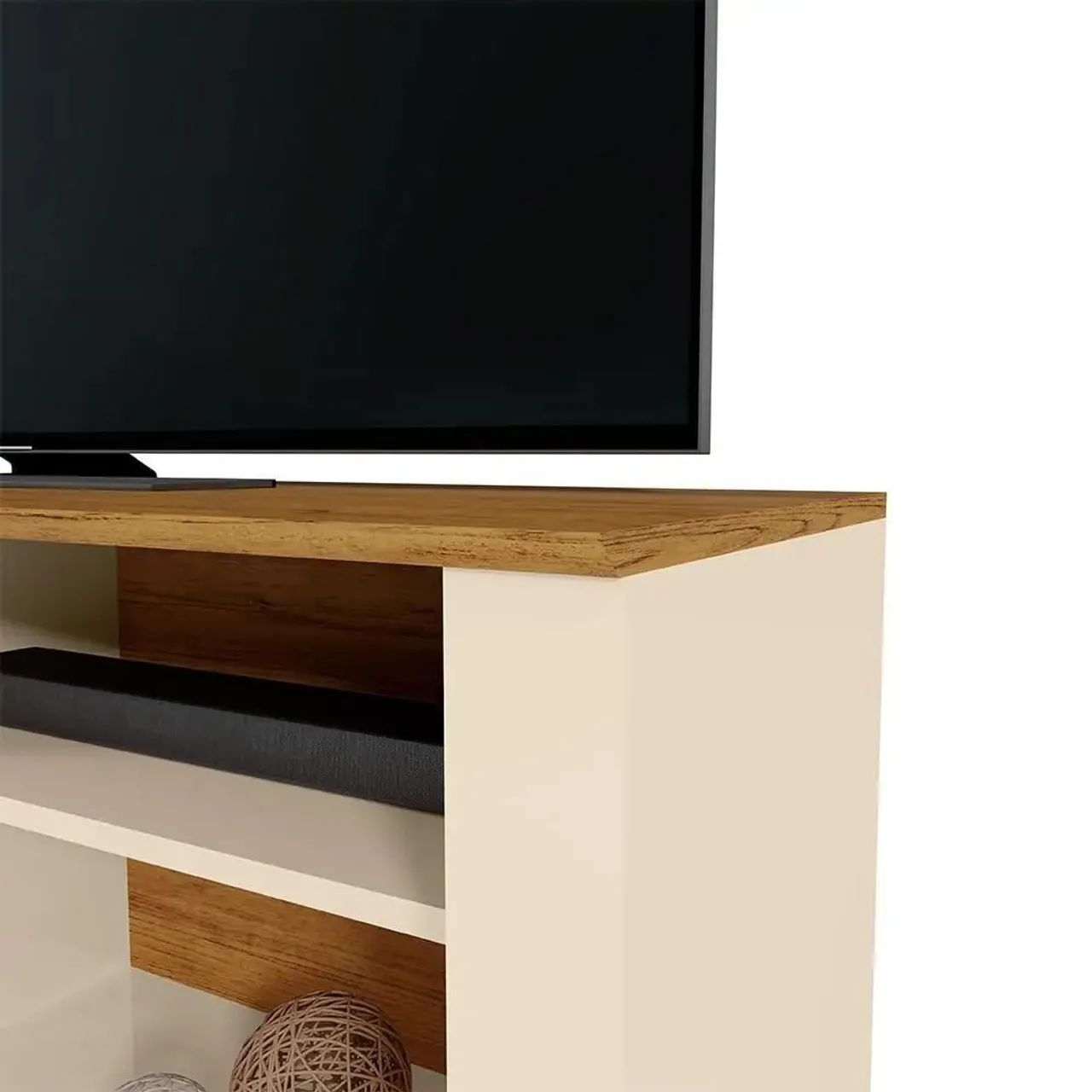 Rack Ilheus Para Tv Até 55 Polegadas Com Porta de Correr e Nichos Off / Canela - Foto 3