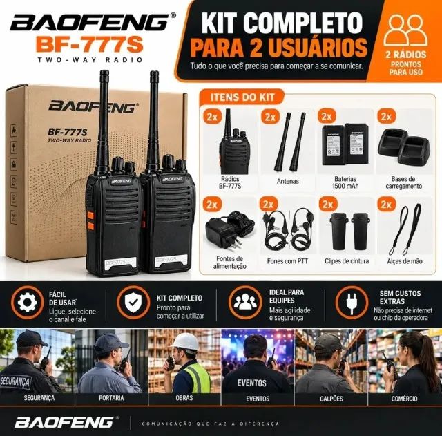 Walk Talk Baofeng Kit c/2 Raio comunicador original  - Foto 4