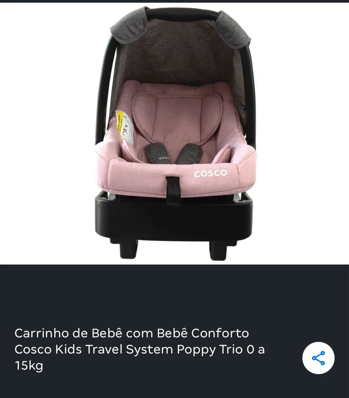 Vendo kit Carrinho de Bebê com Bebê conforto Cosco - Foto 2