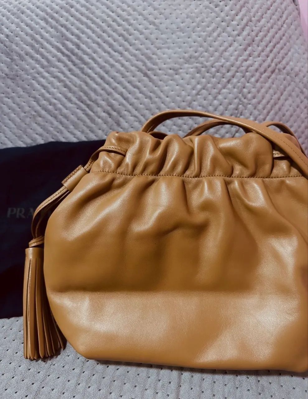 bolsa prada de couro caramelo  luxo importado da europa - Foto 2