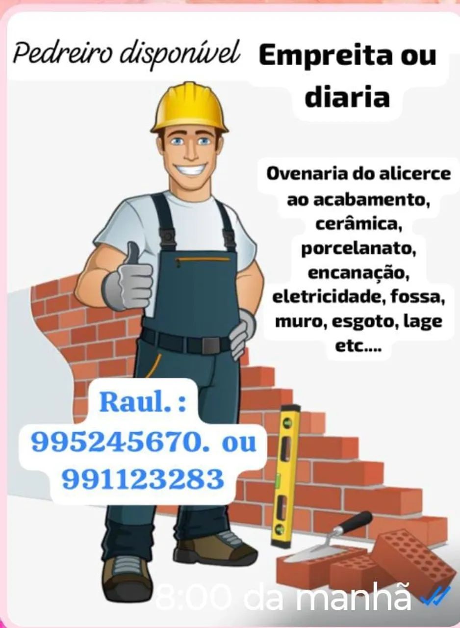 Pedreiro disponível 
