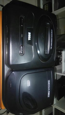 Sega cd + mega drive 3 + everdrive x5 + jogo sega classics