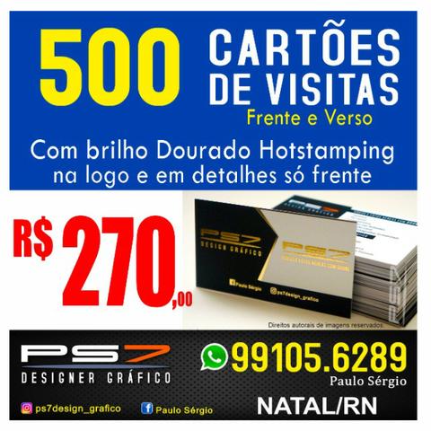 500 Cartões de visitas com aplicação de Dourado Brilhoso (Hotstamping),