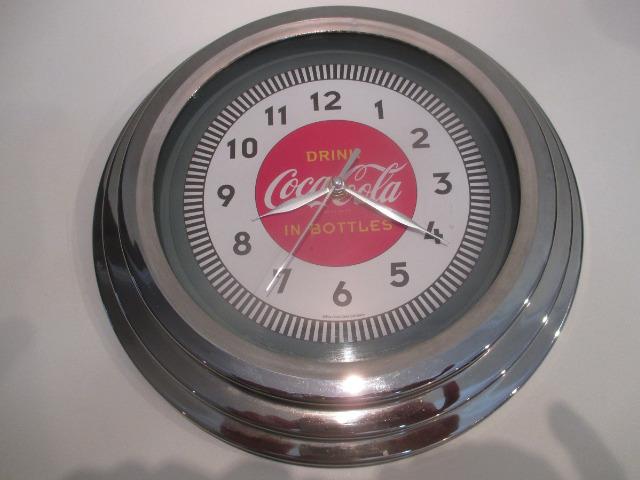 Relógio de parede Coca-cola retrô 1930's cromado na caixa (30 cm x 5cm)