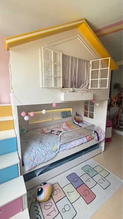 Cama casinha TRELICHE com Escada e Gavetas Coloridas - Foto 4