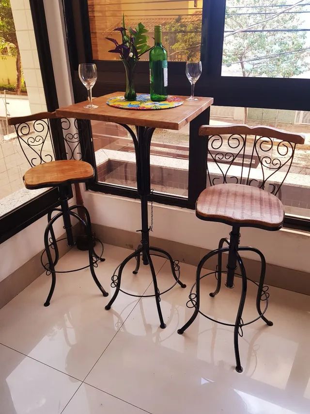 Jogo Bistrô Ajustável Com 2 Banquetas Rústico  - Foto 4
