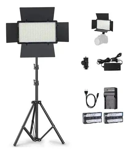 Iluminador Painel Led U600+fonte+2baterias+carre+tripe 2m