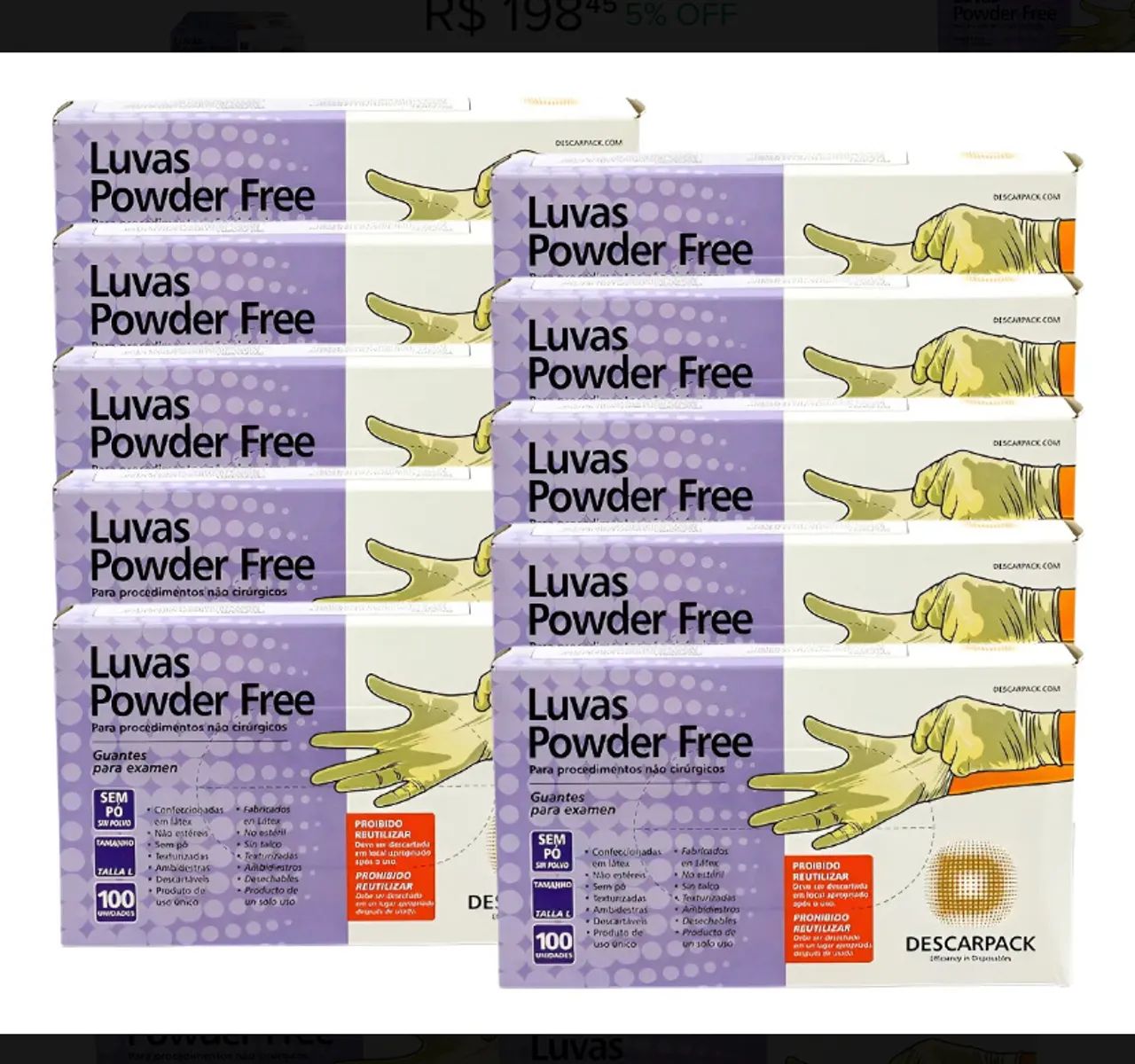 Luvas látex e vinil Descarpack sem pó 